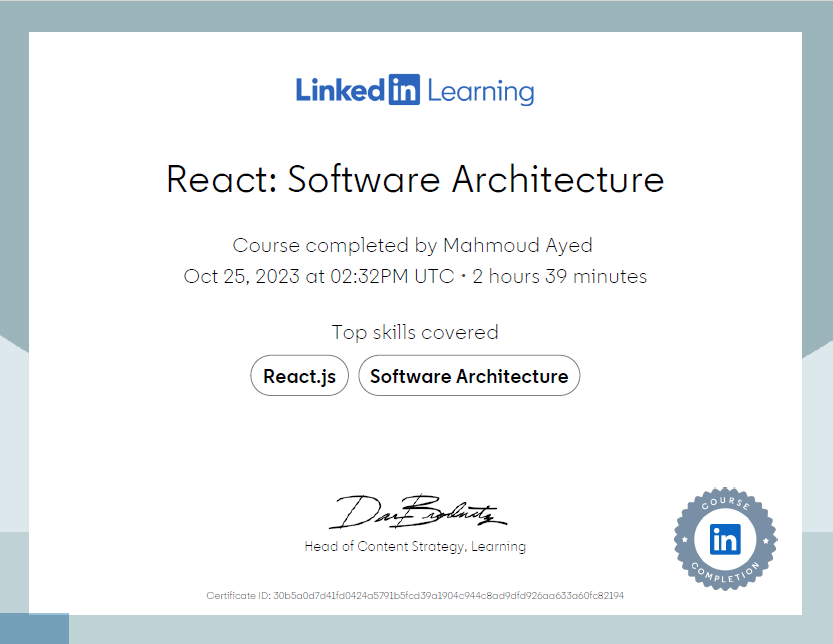 ReactJs architechture Certificate